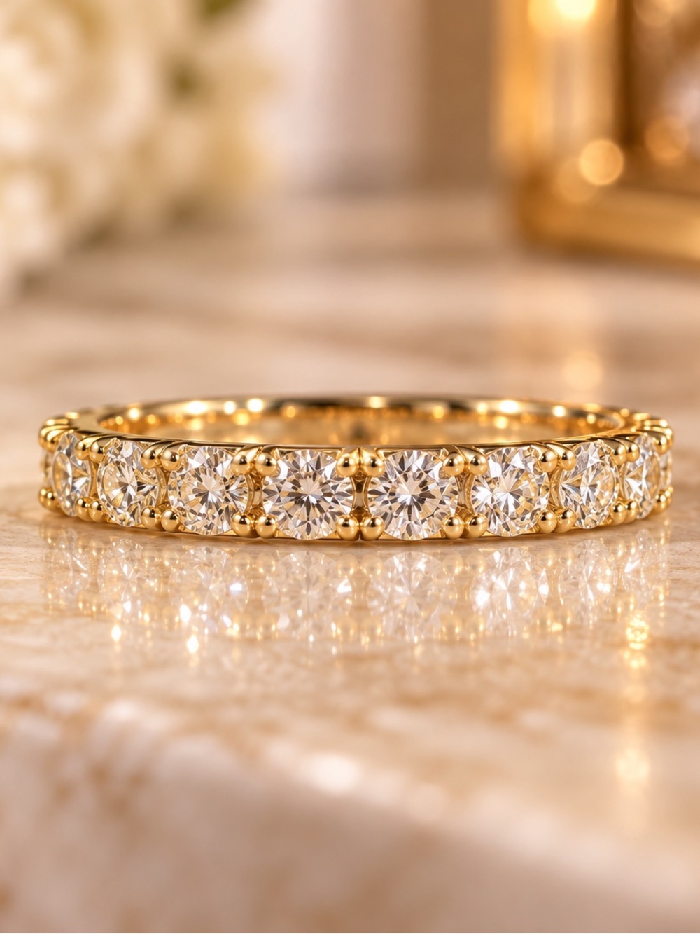 1CT Moissanite Ring Size 7 Gold Plated Round Cut Sparkling Band GRA